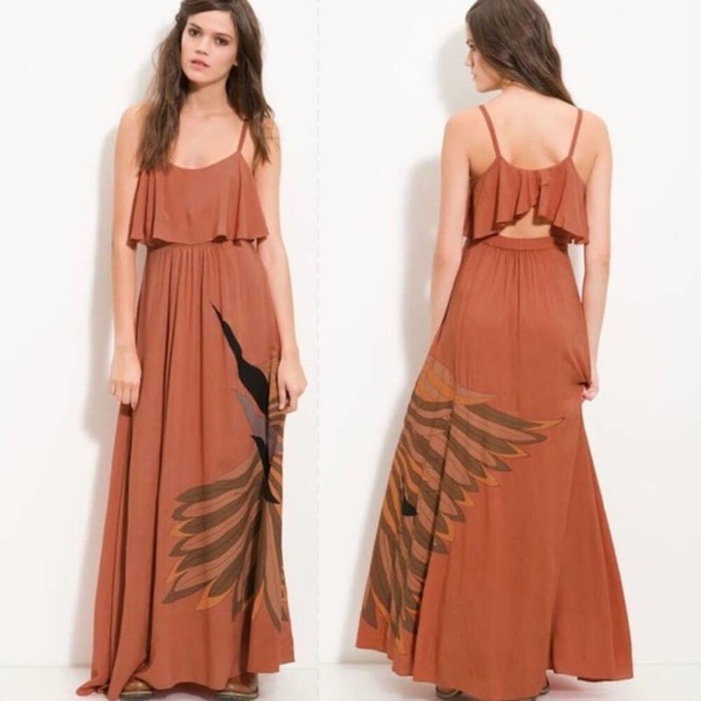 Free People Flock of Birds Sienna Orange Maxi Dress Sz XS